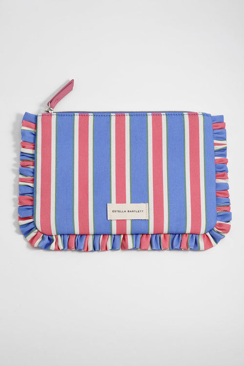 Blue Stripe Ruffle Pouch