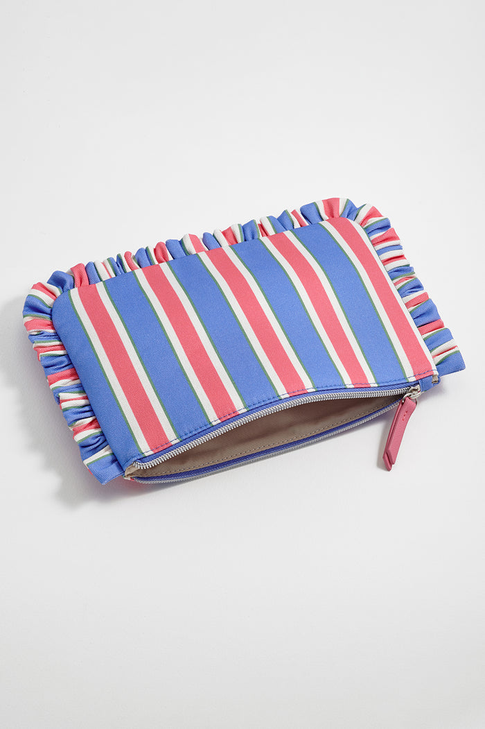 Blue Stripe Ruffle Pouch
