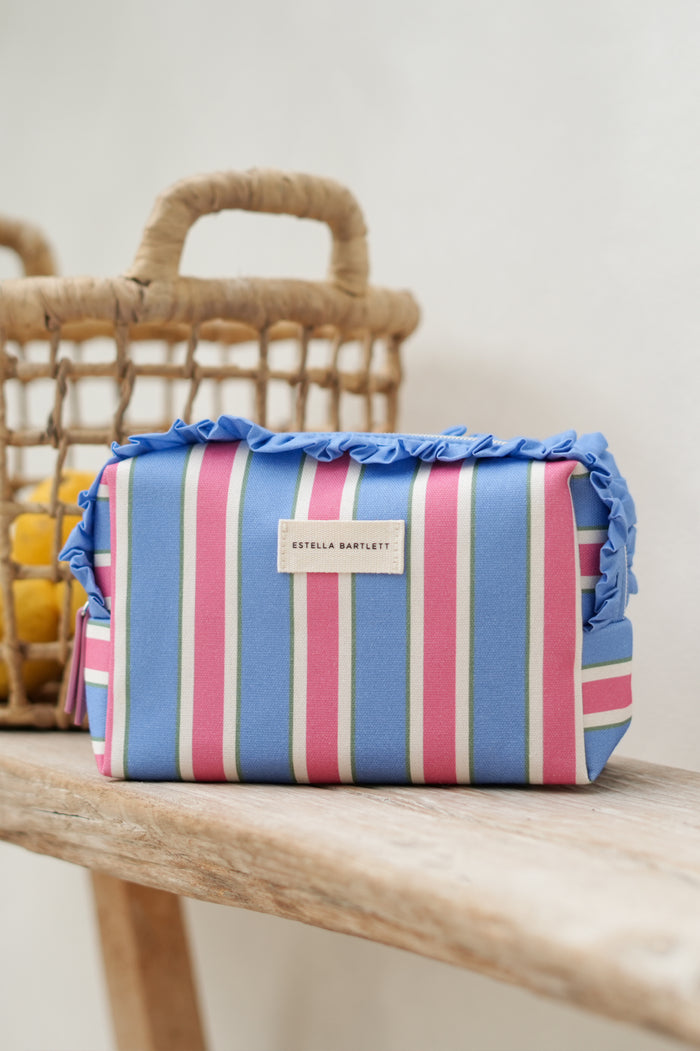 Blue Stripe Ruffle Wash Bag