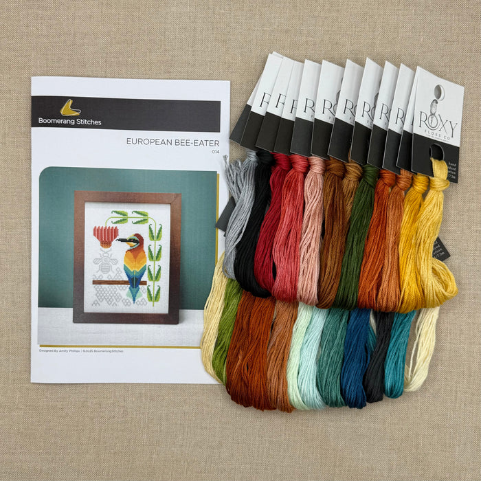 Boomerang Stitches - European Bee-Eater - Cross Stitch Chart and/or Roxy Floss Co Threads