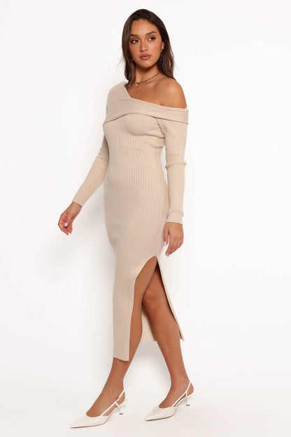Petal and Pup USA DRESSES Cammie Long Sleeve Midi Dress - Beige