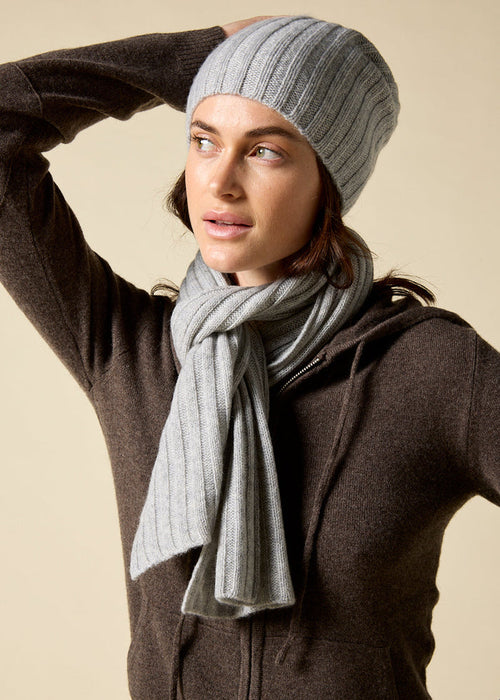 Sonya Hopkins pure cashmere rib beanie in pale marle beige