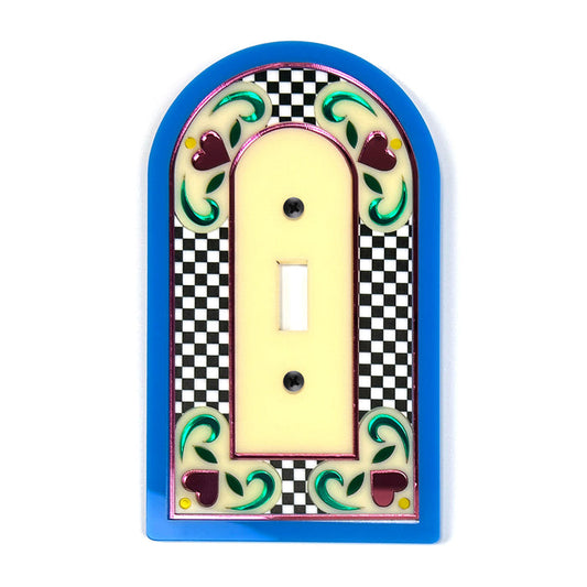 Checkered Heart Archway Single Switch Plate - Blue