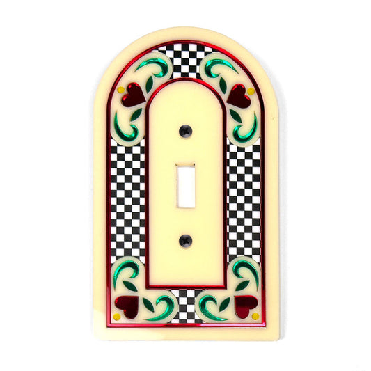 Checkered Heart Archway Single Switch Plate - Red