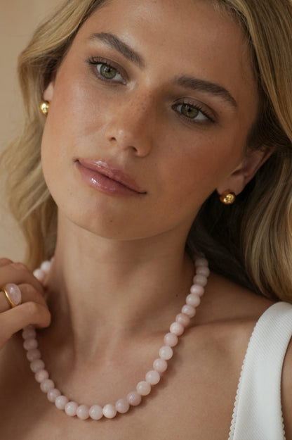 Chunky Rose Quartz T-Bar Necklace