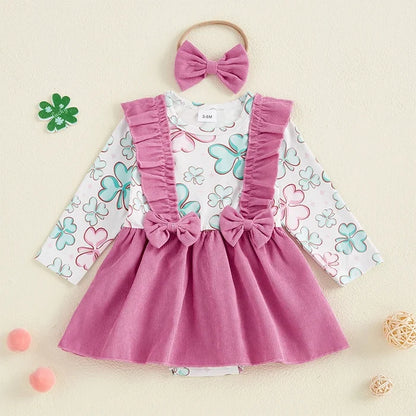 CLOVER Corduroy Bowtie Romper Dress