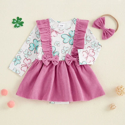 CLOVER Corduroy Bowtie Romper Dress