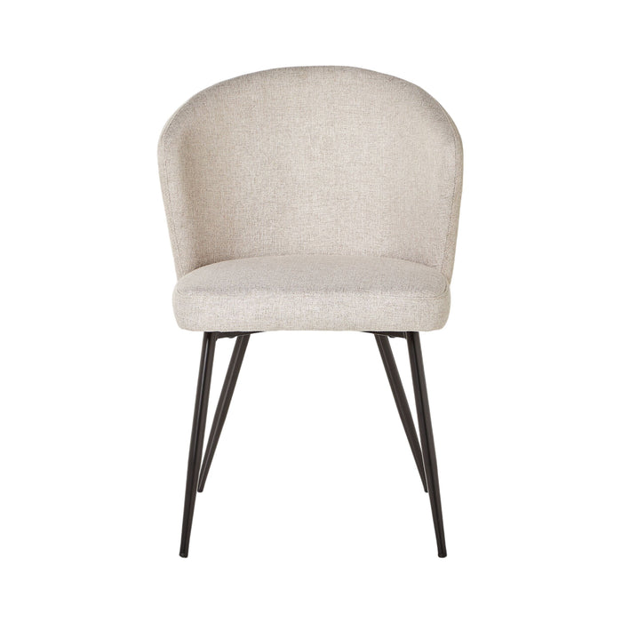 The Cole Dining Chair Clay showcases clay-coloured upholstery with a rounded backrest and black metal legs, perfect for modern interiors. Photographed against a white background.