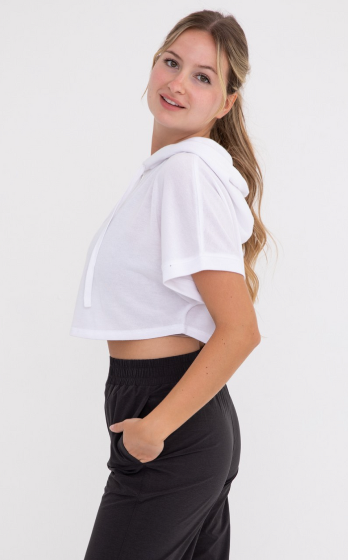Cropped Short Sleeve Hoodie Pullover