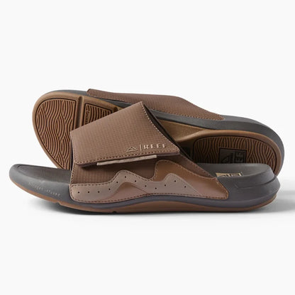 Side view of brown Cruiser Slide men's slide sandal with anatomical arch support and cushioned footbed