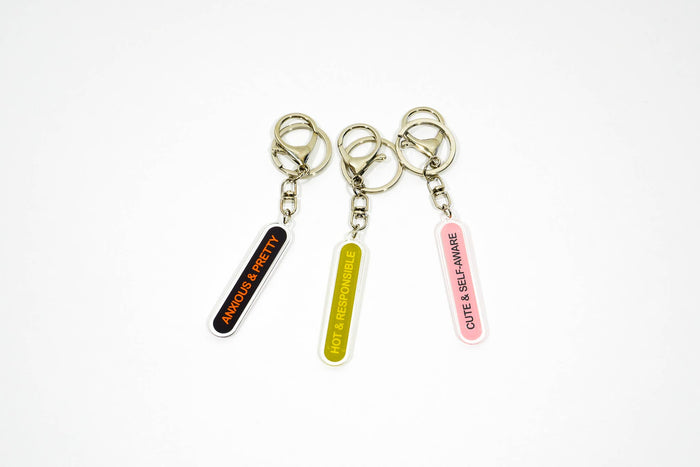 Cute & self-aware recycled acrylic keychain / bag charm