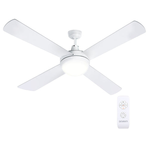 Devanti 52'' Ceiling Fan DC Motor w/Light w/Remote - White - Devanti