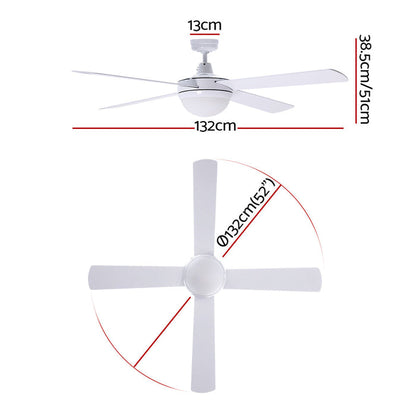 Devanti 52'' Ceiling Fan DC Motor w/Light w/Remote - White - Devanti