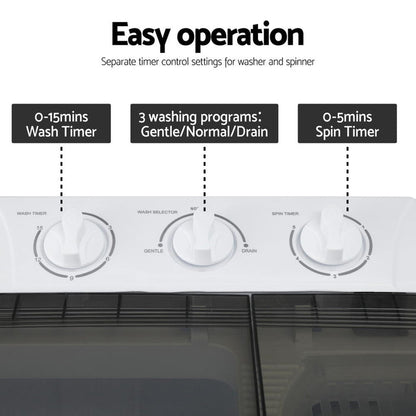 Devanti Portable Washing Machine Twin Tub 4.5KG - Devanti
