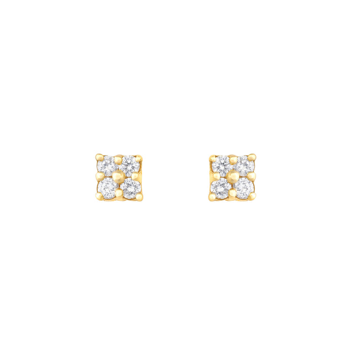 Diamond Square Studs in 18K Yellow Gold with White Diamonds