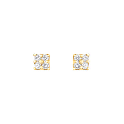 Diamond Square Studs in 18K Yellow Gold with White Diamonds