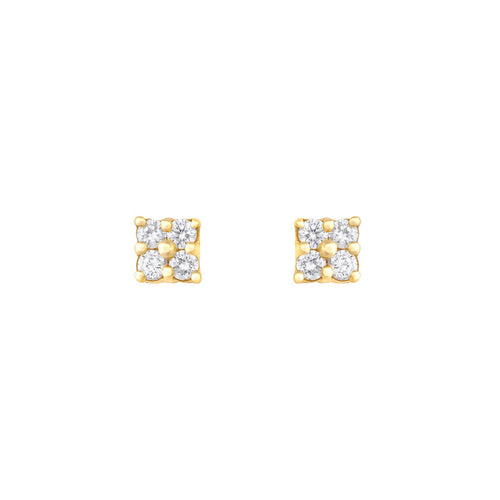 Diamond Square Studs in 18K Yellow Gold with White Diamonds