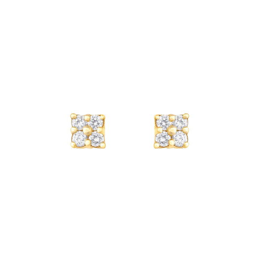 Diamond Square Studs in 18K Yellow Gold with White Diamonds