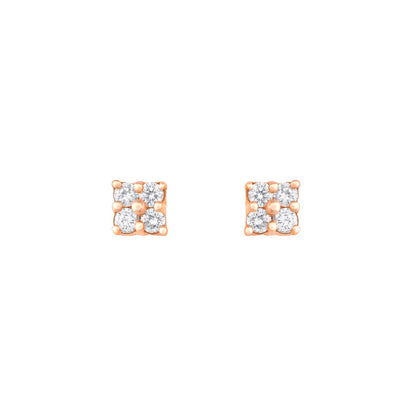 Diamond Square Studs in 18K Rose Gold with White Diamonds