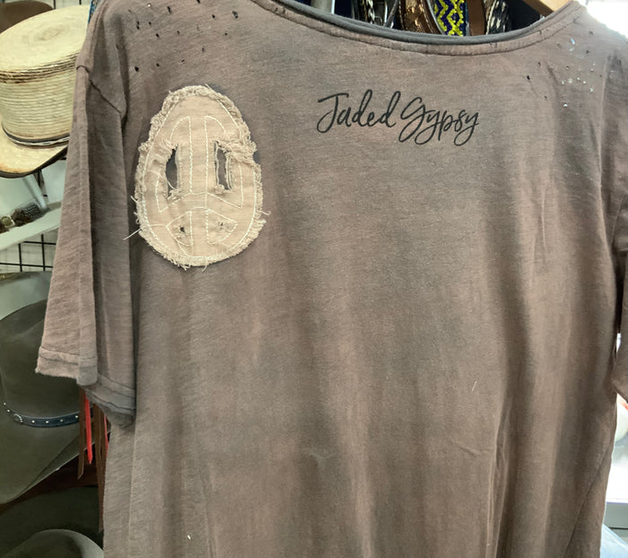 Distressed Peace Sign Maxi Cotton Dress One Size