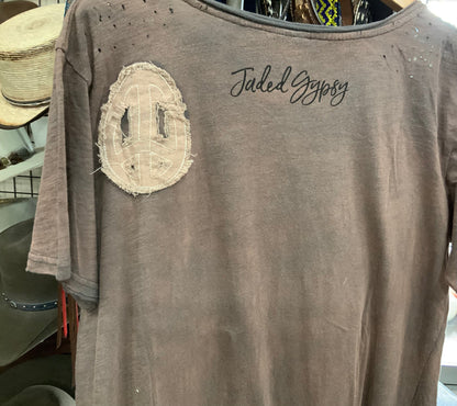 Distressed Peace Sign Maxi Cotton Dress One Size