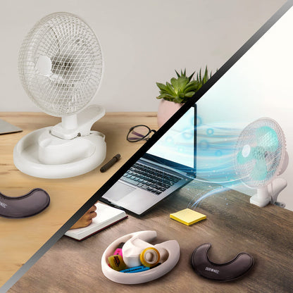 Duronic Mini Desk Fan FN15 Cooling Fan, Clip On Fan, Desktop Fan, Wall Mount, 2 Speed Oscillating Mountable Tilt Stand Fan with Storage Compartment, Air Cooler Portable Summer Fan for Office Home Bedroom Gym Travel Holidays
