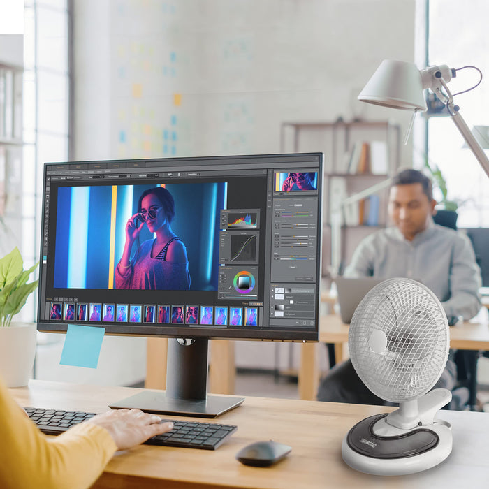 Duronic Mini Desk Fan FN15 Cooling Fan, Clip On Fan, Desktop Fan, Wall Mount, 2 Speed Oscillating Mountable Tilt Stand Fan with Storage Compartment, Air Cooler Portable Summer Fan for Office Home Bedroom Gym Travel Holidays
