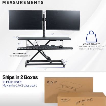 Electric Standing Desk Converter with Dual Monitor Mount - 13" to 30" Screens