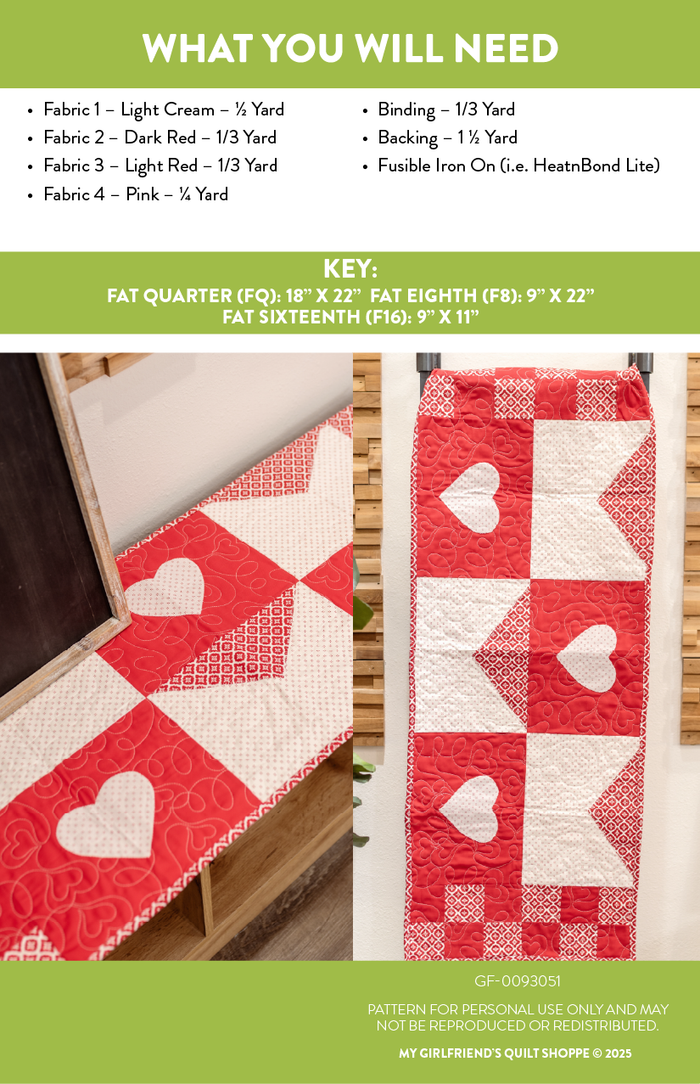 Envelopes and Hearts Table Runner (Downloadable Sewing Pattern)