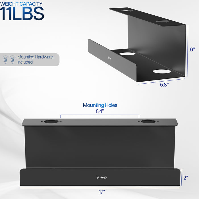 Extra deep under desk cable management tray for office storage. Low profile, sleek, and flexible with simple installation.