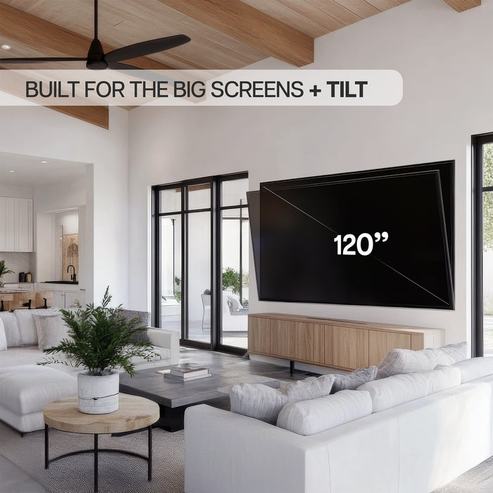 A black heavy duty tilting TV wall mount designed for extra large screens.