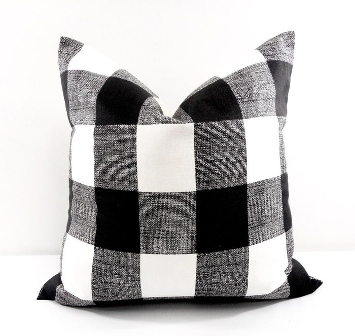 Farmhouse Decor Black Check Pillow Cover