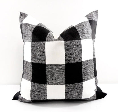 Farmhouse Decor Black Check Pillow Cover