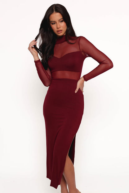 Petal and Pup USA DRESSES Farrow Long Sleeve Midi Dress - Wine