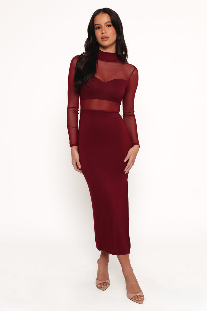 Petal and Pup USA DRESSES Farrow Long Sleeve Midi Dress - Wine