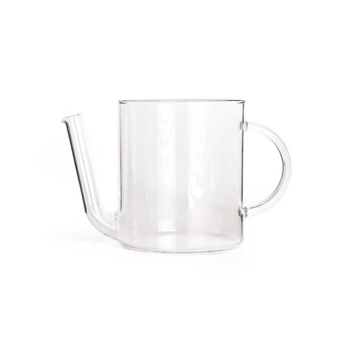 Glass fat separator for cooking with spout on white background