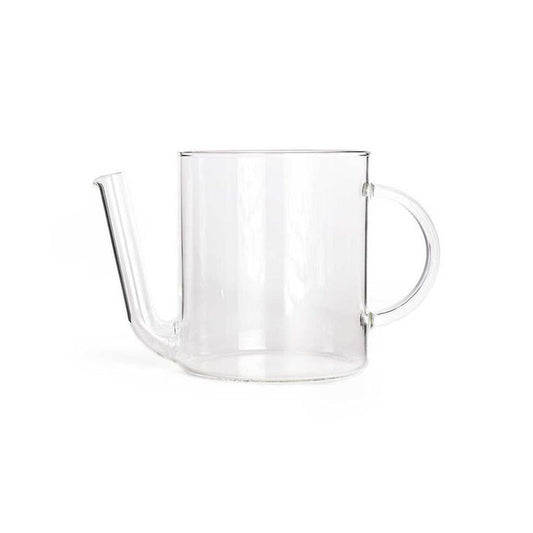 Glass fat separator for cooking with spout on white background