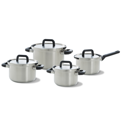 Flow Cool pannenset 4-delig zilver, vooraanzicht