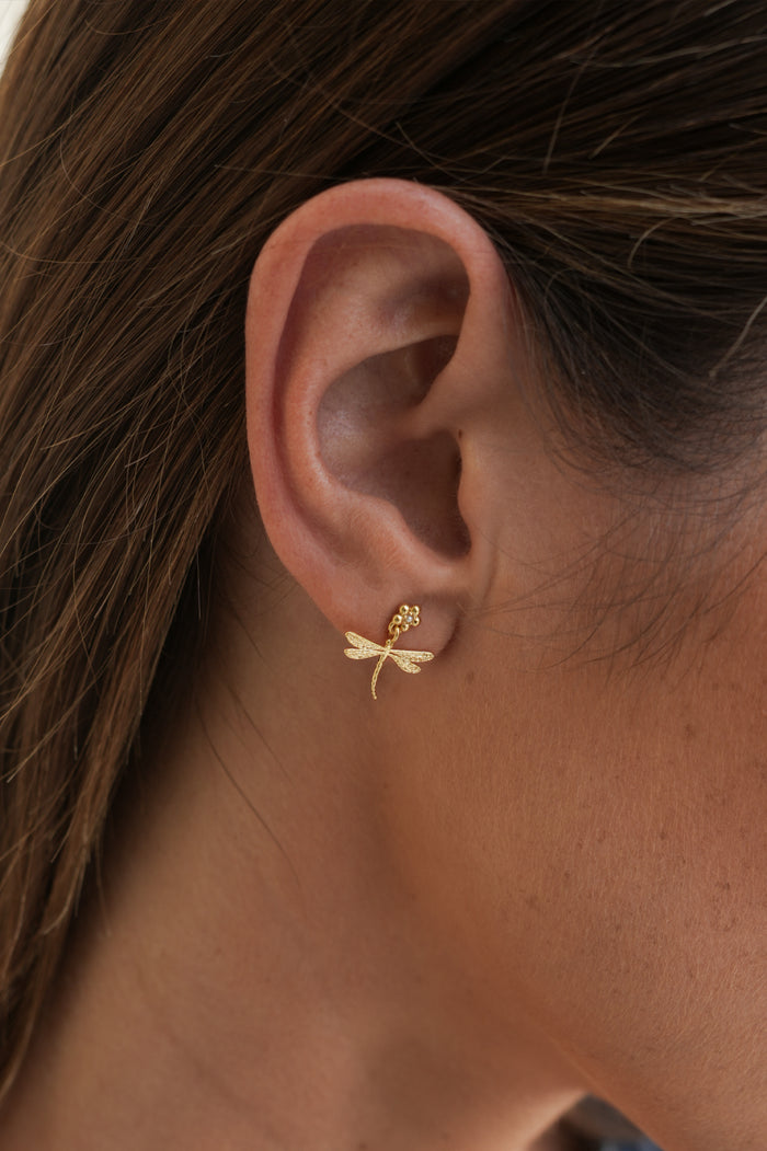 Flower and Dragonfly Drop Earrings