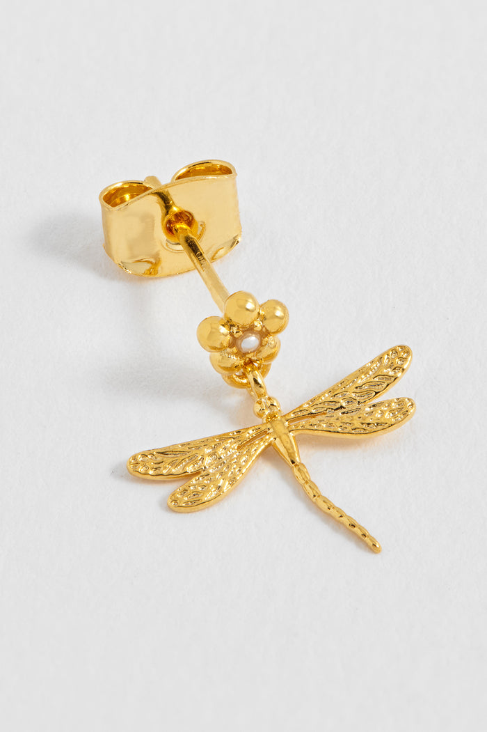 Flower and Dragonfly Drop Earrings