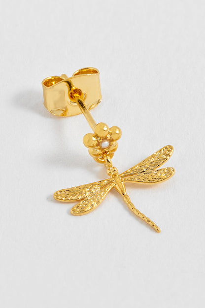 Flower and Dragonfly Drop Earrings