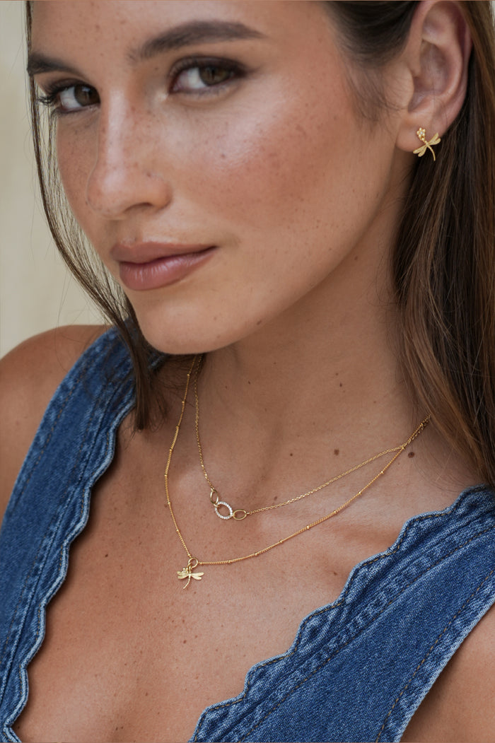 Flower and Dragonfly Drop Earrings