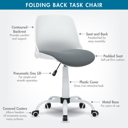 Folding Back Swivel Task Chair, White 18617
