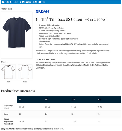 Gildan Heavy Cotton Mens/Unisex TALL Short Sleeve