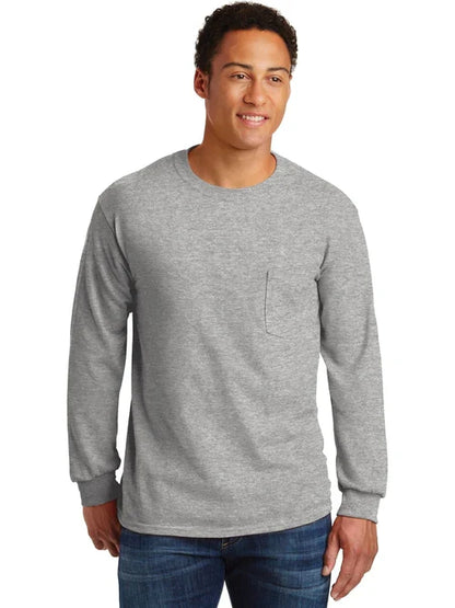Gildan Ultra Cotton 100% US Cotton Long Sleeve T-Shirt with Pocket