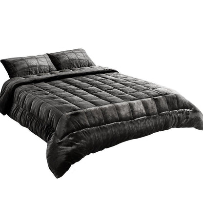 Giselle Bedding Faux Mink Quilt King Size Charcoal -Home Living Store - -