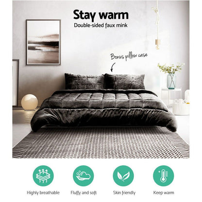 Giselle Bedding Faux Mink Quilt King Size Charcoal -Home Living Store - -