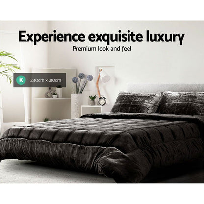 Giselle Bedding Faux Mink Quilt King Size Charcoal -Home Living Store - -