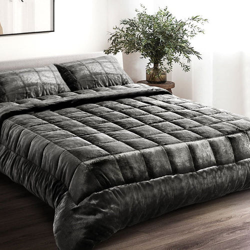 Giselle Bedding Faux Mink Quilt Queen Size Charcoal -Home Living Store - -