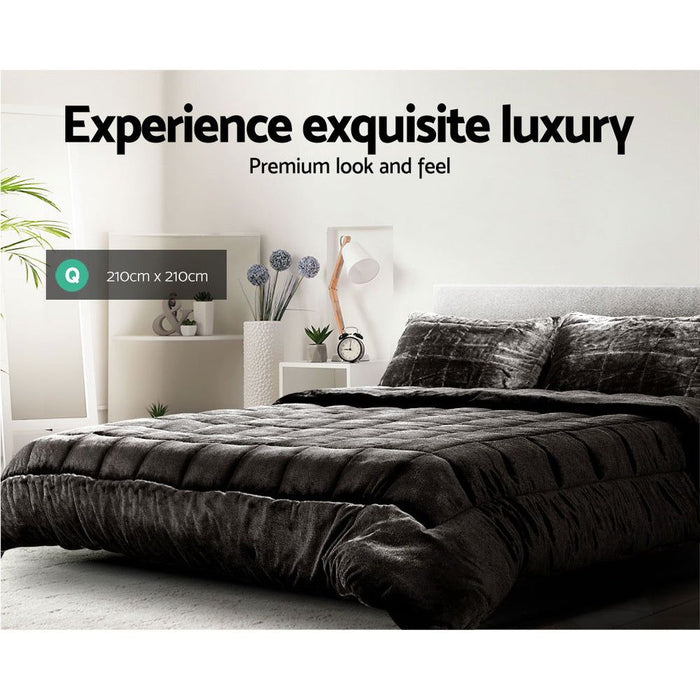 Giselle Bedding Faux Mink Quilt Queen Size Charcoal -Home Living Store - -